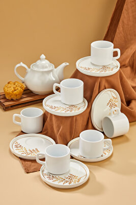 Sunum Tabaklı 12 Parça 6 Kişilik Çay Ve Kahve Fincan Takımı, Çay Ve Kahve Seti ürün fotoğrafı