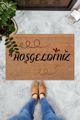 Hoş Geldiniz Neşeli Font Dekoratif Kapı Önü Paspası ürün fotoğrafı