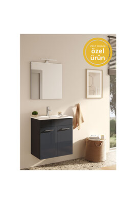 Ardea 67072 Banyo Dolabı Seti Kapaklı 60 Cm Parlak Antrasit ürün fotoğrafı