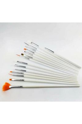 15'li Profesyonel Nail Art Süsleme Fırçası Beyaz ürün fotoğrafı