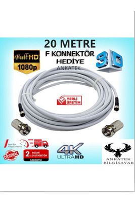 20 Metre Uydu Çanak Anten Kablosu Kalın Saçaklı Yerli Üretim Kaliteli Hazır Uçlu Tak Çalıştır 20 Mt ürün fotoğrafı