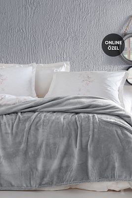 Olenna Çift Kişilik Wellsoft Battaniye - Açık Gri ürün fotoğrafı