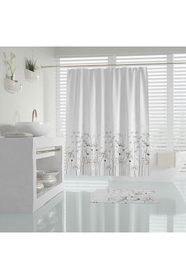Papatya Desenli Duş Perdesi, Çiçekli Banyo Perdesi 12 Adet C Halka Hediyeli Küvet Perdesi 180x200cm ürün fotoğrafı