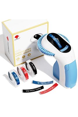 E975 Kabartma Etiket Makinesi, Mavi, ve 3 Ad. 3D Kabartma Plastik Şerit (1*Siyah/1*Mavi/1*Kırmızı) ürün fotoğrafı