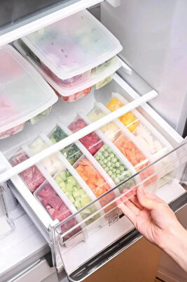 Dondurulmuş Öğünlük 4 Bölmeli 3 Adet 1000ml Sebze-Tavuk Et Kabı Buzdolabı Düzenleyici Saklama Kutusu ürün fotoğrafı