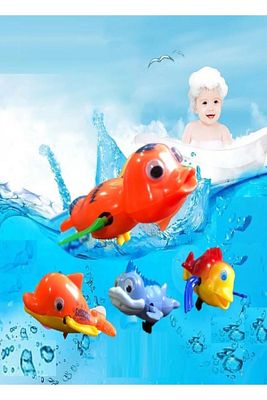 1 Adet Bebeklerin Banyo Arkadaşı Suda Yüzen Oyuncak Balık Kurmalı Balık ürün fotoğrafı