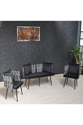Kaz Ayaklı Siyah Sandalye Takımı Balkon,teras,kafe,bistro Çay Seti Takım ürün fotoğrafı