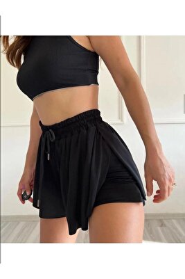 Kadın Siyah Bol Kesim Içi Taytlı Spor Şort Etek ürün fotoğrafı