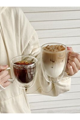 250 Mı Çift Camlı Çift Cidarlı Cam Kupa Ev Ofis Fincanı Çift Katlı Is Yalıtımlı : Kulplu Cam Bardak ürün fotoğrafı