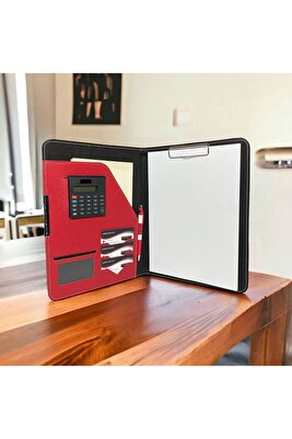 A4 Sekreterlik Dosya - Kapaklı Sekreter Dosya Termo Deri Hesap Makinalı -kartlık Bölmeli-kişiye Özel ürün fotoğrafı