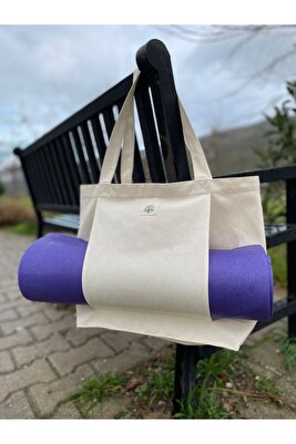 Mat Taşıma Çantası Pilates & Yoga Plaj Günlük Ham Kanvas Kumaş Kadın Kol Çantası ürün fotoğrafı