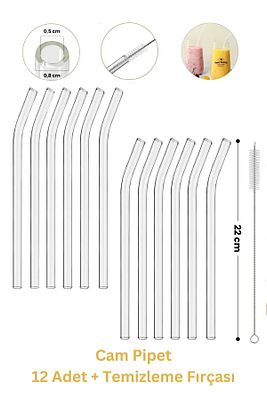 12'li Cam Pipet Ve Pipet Temizleme Fırçası, Kalın Cam Pipet, Termosilikat (ısıya Dayanıklı) ürün fotoğrafı