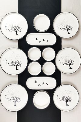 Black Birds 14 Parça 6 Kişilik Kahvaltı Takımı - Sunum Tabağı ürün fotoğrafı