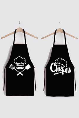 Siyah Siyah Chefs Ikili Leke Tutmaz Kumaş Mutfak Önlüğü 55 x 70 Polyester ürün fotoğrafı