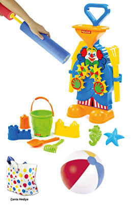 Plaj Palyaço Kum Değirmeni Kova Kürek Kalıp Su Pompası Deniz Topu Seti - 14 Parça / Çanta Hediye ürün fotoğrafı
