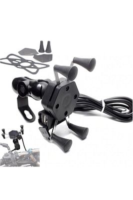 Usb Şarjlı Ayna Bağlantılı Motosiklet Telefon Tutucu Motor Tutacağı ürün fotoğrafı