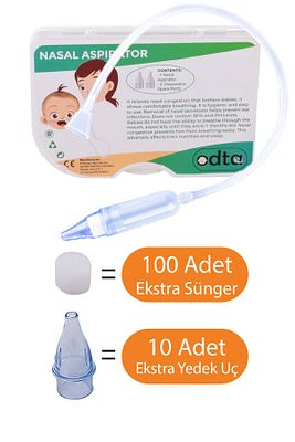 Burun Aspiratörü + 100 Sünger + 10 Yedek Uç | Bebek Nazal Aspiratör | Bebek Burun Temizleyici ürün fotoğrafı