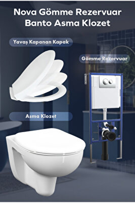 NOVA Gömme Rezervuar (bas buton dahil) BANTO Arkitekt Asma Klozet Soft Kapak Dahil ürün fotoğrafı