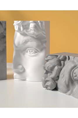 Ev Dekor Dekoratif Ikili Gri-beyaz Beton Antik Yüz Heykel Biblo Aksesuar Set ürün fotoğrafı