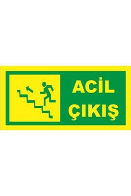 Fosforlu Fotolümen Levha Acil Çıkış Yönlendirme Sol Merdiven Yukarı Ok 12x24 cm ürün fotoğrafı