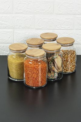 6'lı Bambu Kapaklı Vakumlu Cam Kavanoz - Baharat Takımı 1000 ml ürün fotoğrafı