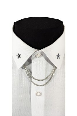 Yıldız Figürlü Gümüş Gri Renginde Metal Gömlek Yaka Iğnesi Yaka Zinciri ürün fotoğrafı