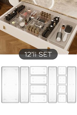 12'li Dolap İçi Takı Makyaj Organizer - Çekmece İçi Düzenleyici Set Şeffaf ürün fotoğrafı