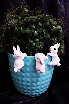 Boyalı Üçlü Tavşan Teraryum Obje Saksı Süsü Dekoratif Obje ( 3 ADET ) ürün fotoğrafı