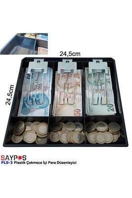 Rampalı Plastik Çekmece Içi Para Düzenleyici 3 Banknot 3 Bozuk Para Gözlü 24,5 X 24,5 X 3,5cm ürün fotoğrafı