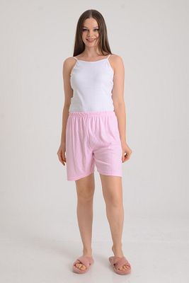 Kadın Ince Fitilli Lastikli Büyük Beden Pembe Günlük Ev Giyim Pijama Altı Şort Pmpt25671 ürün fotoğrafı