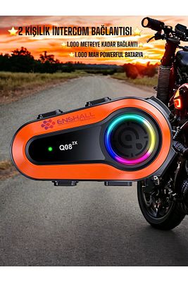 Q08-2X RGB Işıklı Intercom 2 Kişi Bağlantılı 1000mAh Motosiklet Bluetooth Kulaklık Seti ürün fotoğrafı