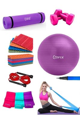 7 Parça Pilates ve Yoga Seti Mor Hediyeli Oturma Matı Özel Taşınabilir Kılıflı ürün fotoğrafı