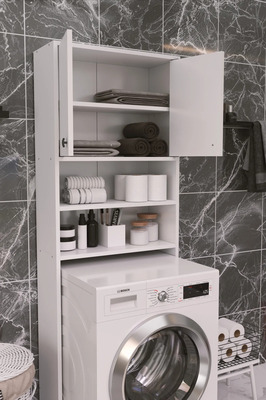 Arya 2 Raflı Kapaklı Çamaşır Makinesi Üstü Düzenleyici Raf Banyo Dolabı Rafı Makina Üstü Dolap Raf ürün fotoğrafı