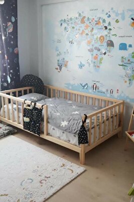 Unisex Montessori Bebek Ve Çocuk Karyolası Doğal Ahşap Yatak ürün fotoğrafı