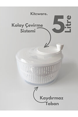 Salata ve Sebze Kurutucu, Pratik Hızlı Kurutucu, Salata Kurutucu, Büyük Boy - 5 Litre ürün fotoğrafı