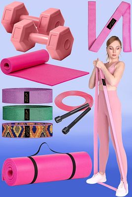 Özel Pilates Seti Jimnastik Seti Direnç Bandı Seti Yoga Seti Tüm Egzersizlere Özel Tasarım Spor Set ürün fotoğrafı