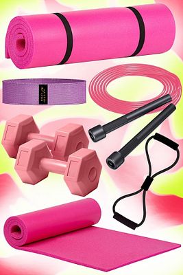 Son Kalite Pilates Seti Inanılmaz Fiyat Pilates Minderi 2 Adet Dambıl Squat Band Atlama Ipi Direnç ürün fotoğrafı