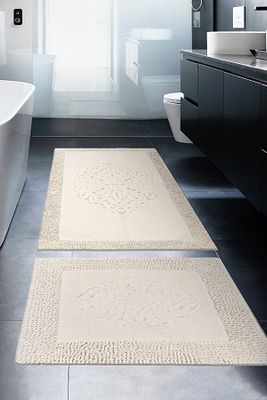 Tiffany 2'li Pamuklu Klozet Takımı Krem Banyo Paspas Seti ürün fotoğrafı