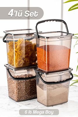 4'lü Un Ve Bakliyat Kabı 6 Litre Platin ürün fotoğrafı