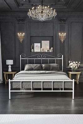 Paris Ferforje Karyola Beyaz Çift Kişilik Metal Yatak 140x190, 140x200, 150x200, 160x200 ürün fotoğrafı