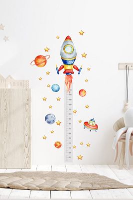 Boy Ölçer Uzay Roket Temalı Çocuk Odası Duvar Dekorasyon Sticker Seti ürün fotoğrafı