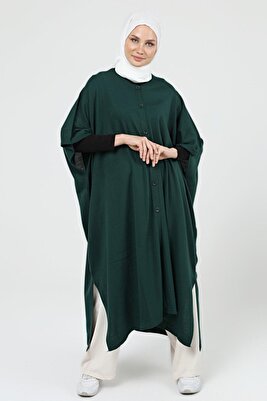 Kadın Düğmeli Uzun Salaş Kışlık Triko Panço 4253 ürün fotoğrafı