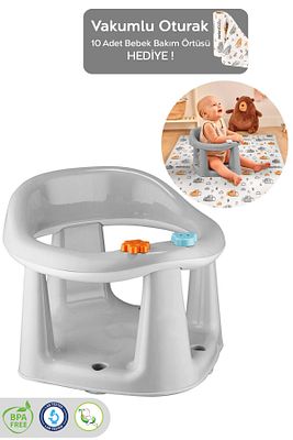 Vakum Tabanlı Bebek Mama Sandalye Oturağı Oyuncaklı Banyo Oturağı Alt Açma Örtüsü Hediyeli Gri ürün fotoğrafı