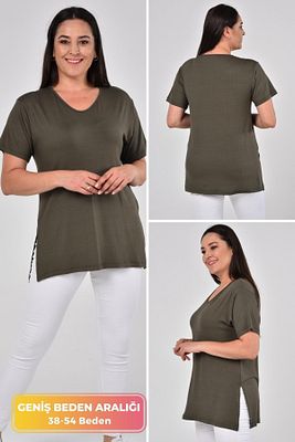 Büyük Beden Organik Pamuklu Yandan Yırtmaçlı Likralı Konfor Modeli Kısa Kollu Spor Ve Günlük T-shirt ürün fotoğrafı