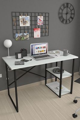 60x120 Cm 2 Raflı Çalışma Masası Bilgisayar Masası Ofis Ders Yemek Masası Beyaz ürün fotoğrafı