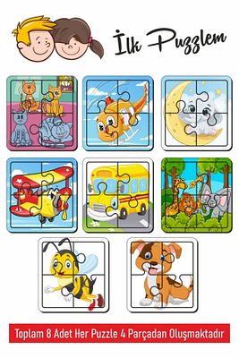 Sevimli Arı, Köpek, Kedi, Aydede, Helikopter, Uçak, Hayvanlar, Kediler Oluşan Ahşap Puzzle 4 Parça ürün fotoğrafı