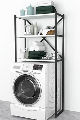 3 Raflı Metal Banyo Düzenleyici Metal Banyo Rafı Çamaşır Makinası Üstü Beyaz ürün fotoğrafı