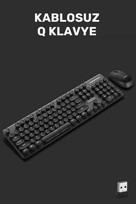 Retro Yuvarlak Tuşlu Ergonomik Kablosuz Klavye Ve Mouse (FARE) Seti - KL-271 ürün fotoğrafı