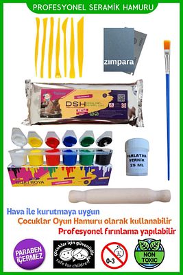 Seramik Hamuru Başlangıç Seti 10 Ebeşuar, 1000gr Beyaz Doğal Kil, Aile Anne Çocuk Atölye Etkinliği ürün fotoğrafı