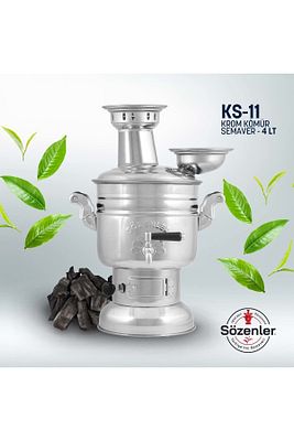 Ks11 (4 LT) Krom Kömürlü Odunlu Semaver Taşıma Çantalı Hediyeli ürün fotoğrafı